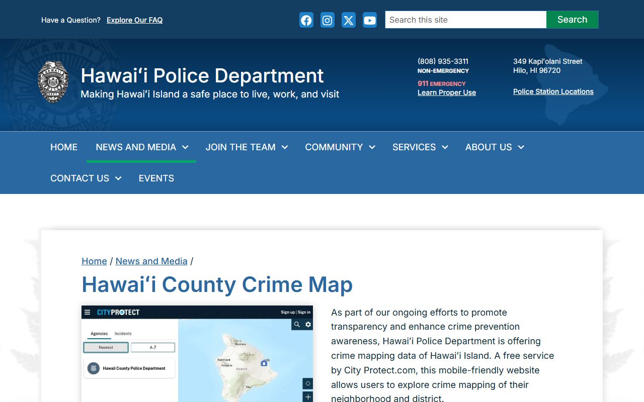 Hawaii County crime map for Hilo Police Blotter area