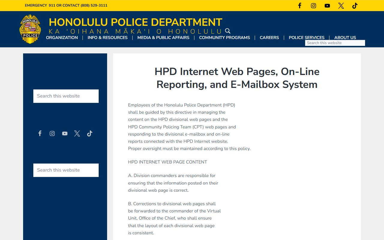 HPD online reporting policy for Kailua Police Blotter District 4
