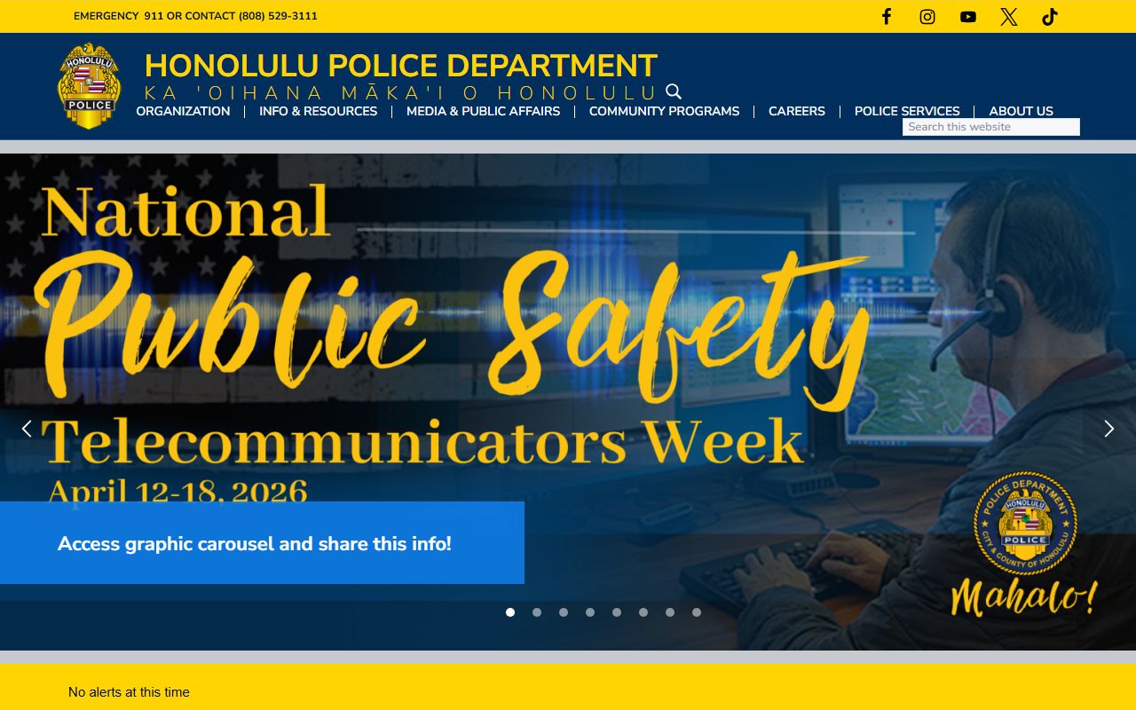 Honolulu County Police Department main site for Police Blotter requests