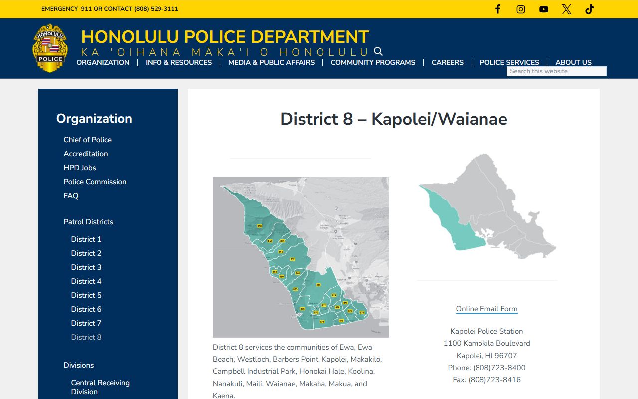 Honolulu County HPD District 8 Kapolei Police Blotter page