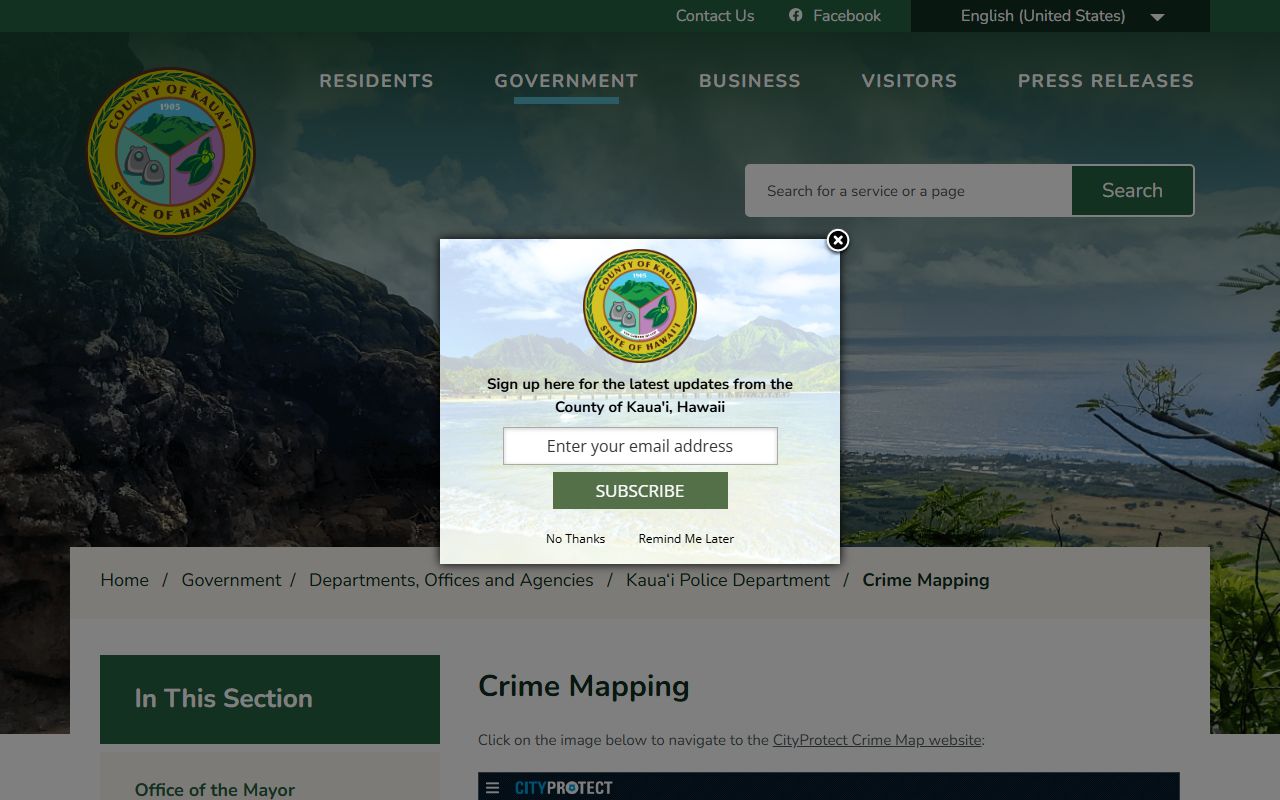 Kauai County crime mapping CityProtect Police Blotter data