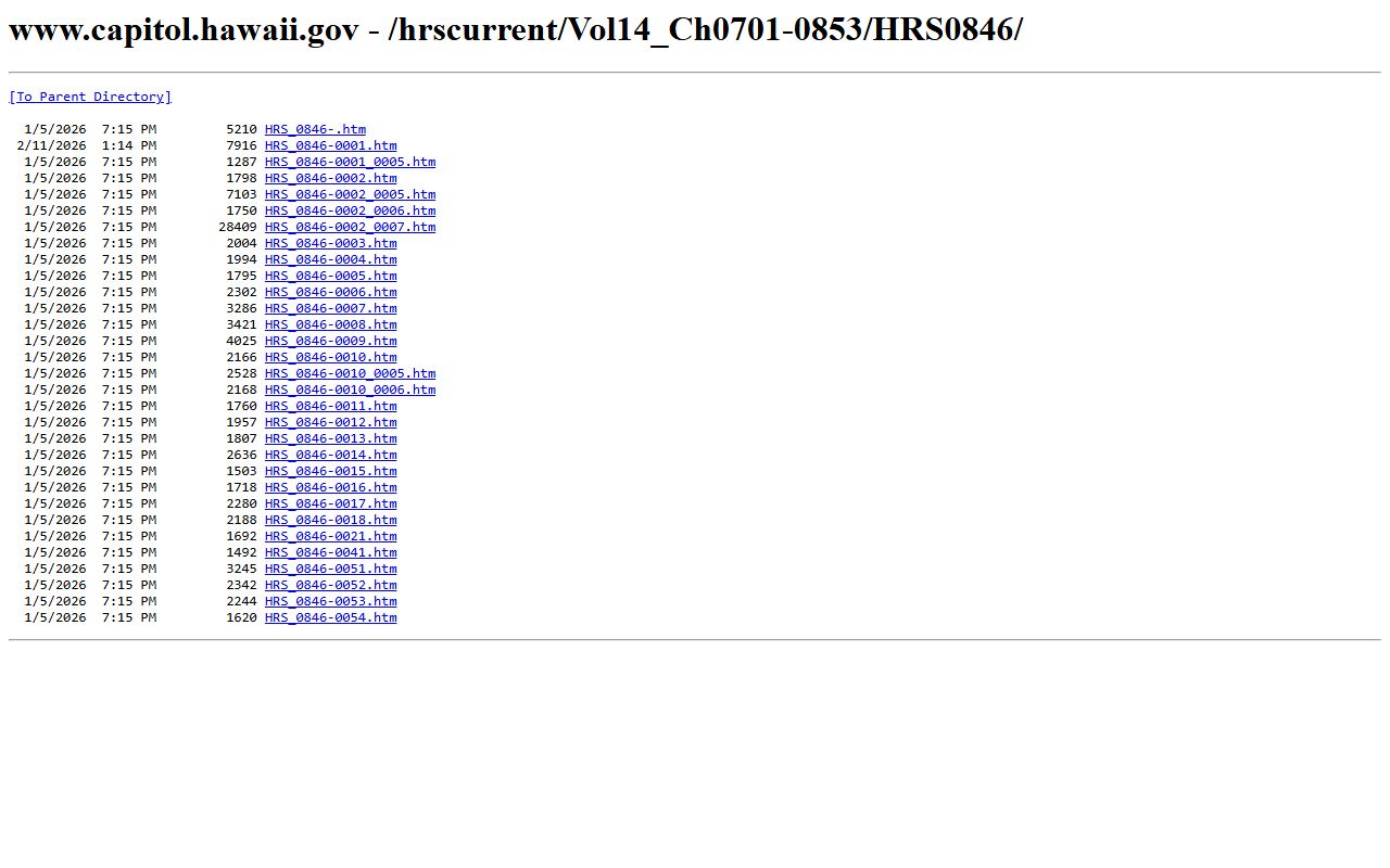 Hawaii Revised Statutes Chapter 846 Police Blotter record rules